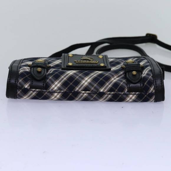 BURBERRY Nova Check Blue Label Shoulder Wallet Canvas Navy Auth 74253 - Picture 5 of 16